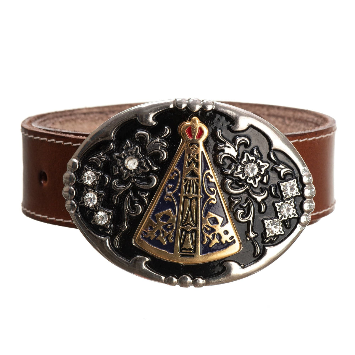 Cinto Country - Couro Legítimo e Fivela Nossa Senhora Aparecida