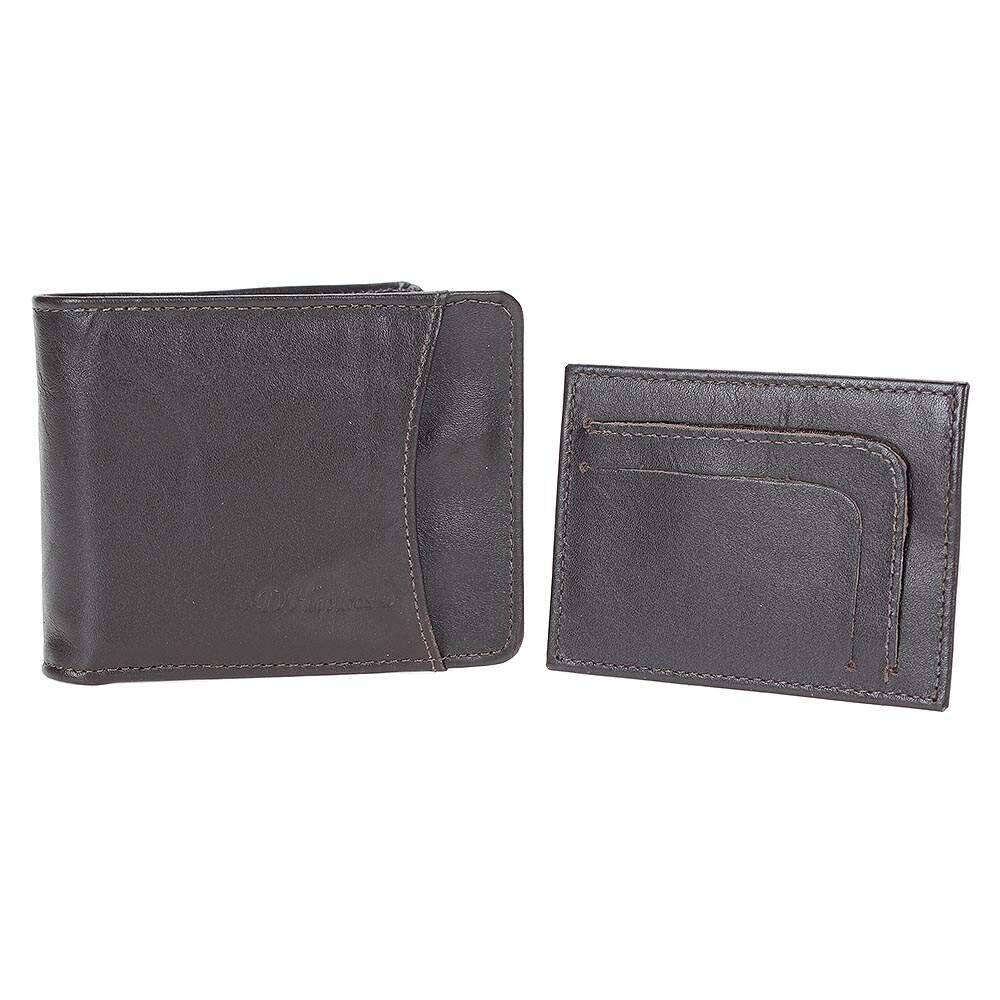 Carteira Masculina - Couro Legítimo Café Compacta 8 Cartões Porta-Moedas