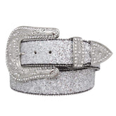 Cinto Feminino de Couro - Prata com Glitter Brilhante Pyramid Country Luxo