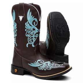 Bota Texana Feminina "Floral Azul" - Esporatto