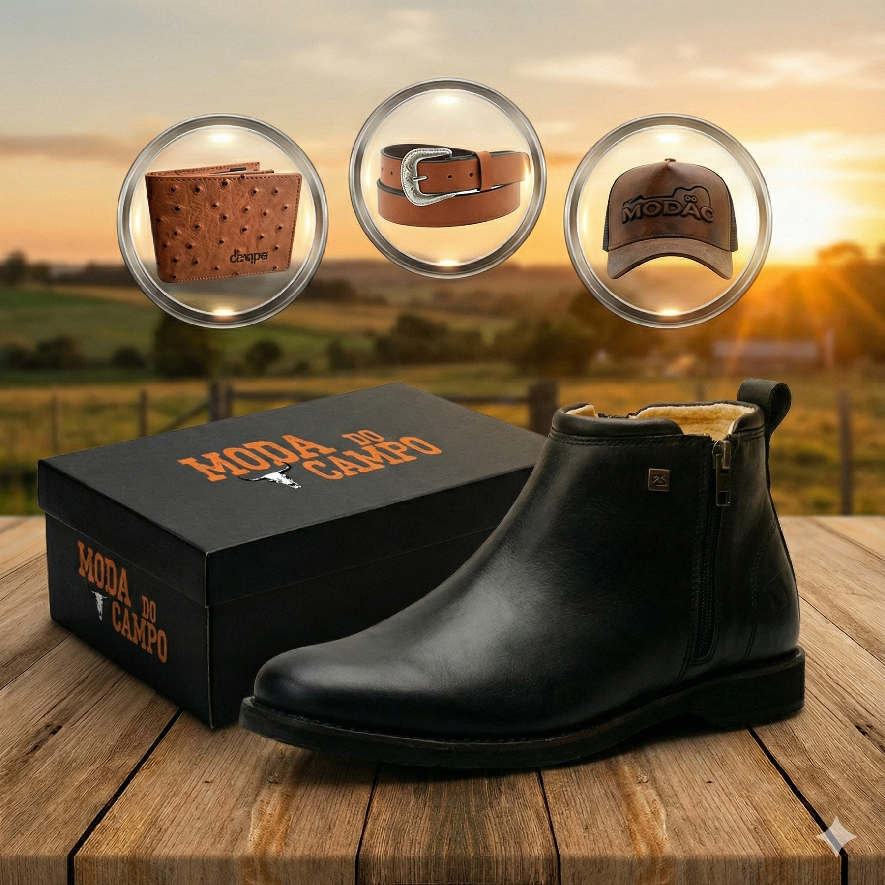 Bota Masculina em Couro ZS - (Palmilha Ortopédica) + Brindes