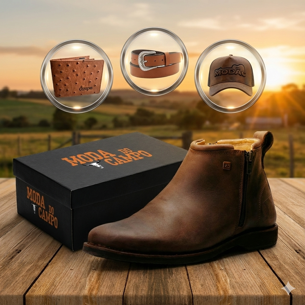 Bota Masculina em Couro ZS - (Palmilha Ortopédica) + Brindes