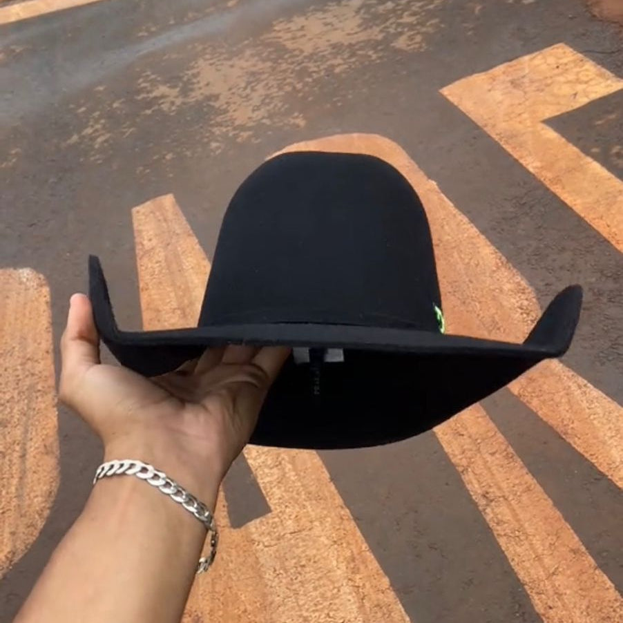 Chapéu Country Pralana Feltro Preto Lã Premium Unissex Estilo Rodeio Elegante