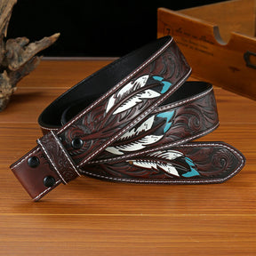 Cinto de Couro "Design de Penas" sem Fivela - Esporatto