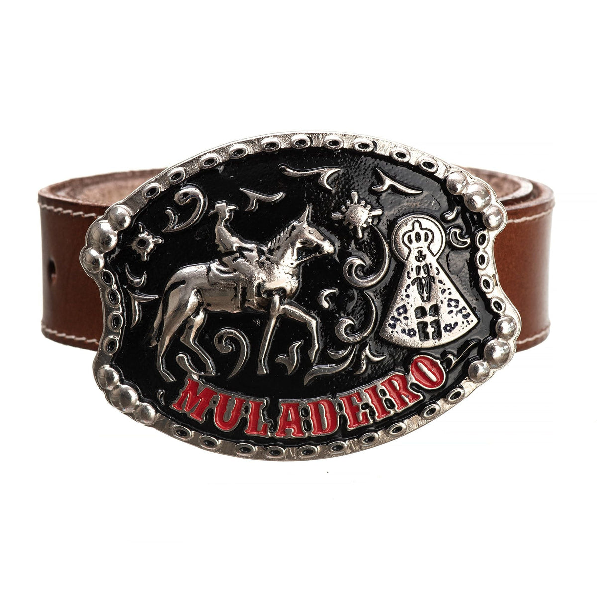 Cinto Country de Couro Genuíno - Fivela Muladeiro Destacável (Promoção Black do Campo)