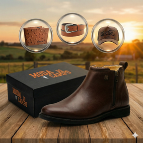 Bota Masculina em Couro ZS - (Palmilha Ortopédica) + Brindes