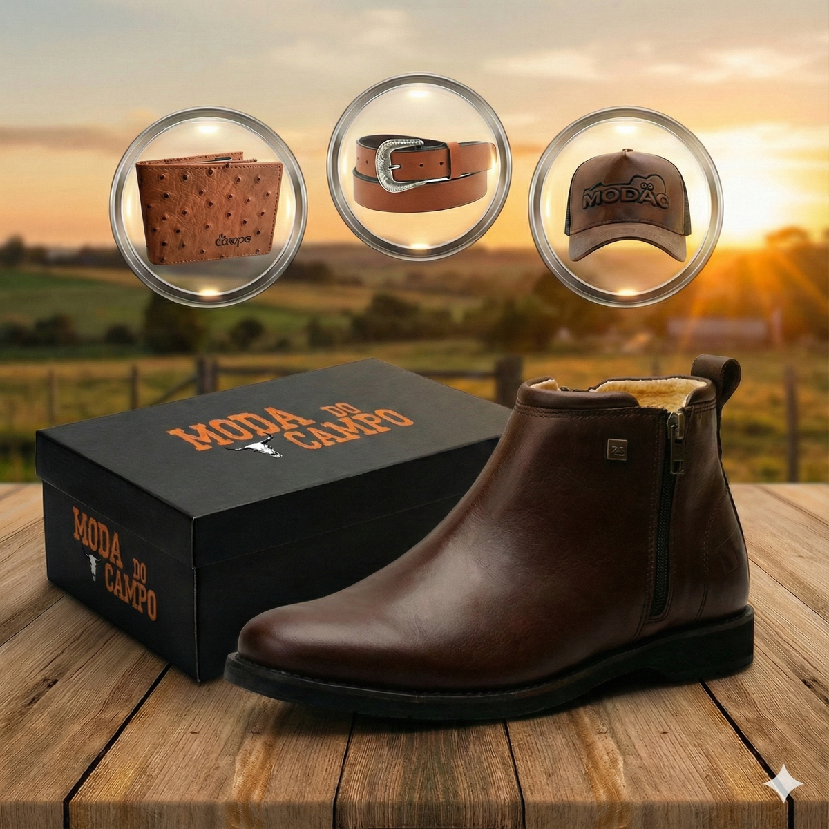 Bota Casual Masculina em Couro ZB - (Palmilha Ortopédica) + Brindes